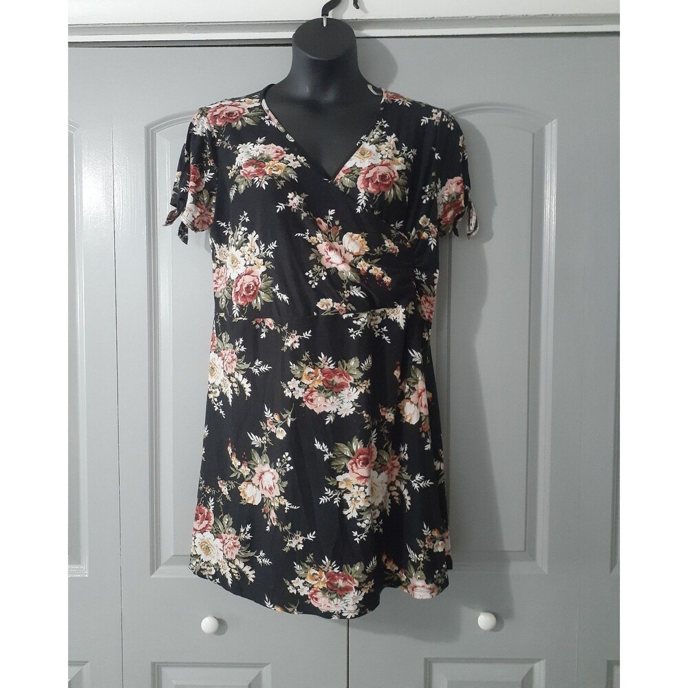 Vibe black floral open shoulder mini dress